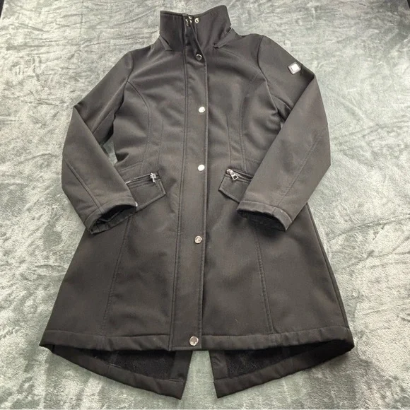 Eliza J Jacket Women’s XS Trench Coat Midi Classic Preppy Fleece Lined Zip Black - Picture 9 of 15